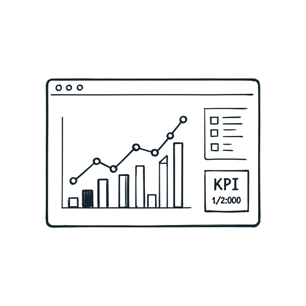 Hand-drawn dashboard with charts and a checklist